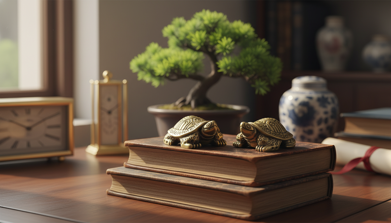 Antique Brass Turtle Ornament: Longevity Decor Accent