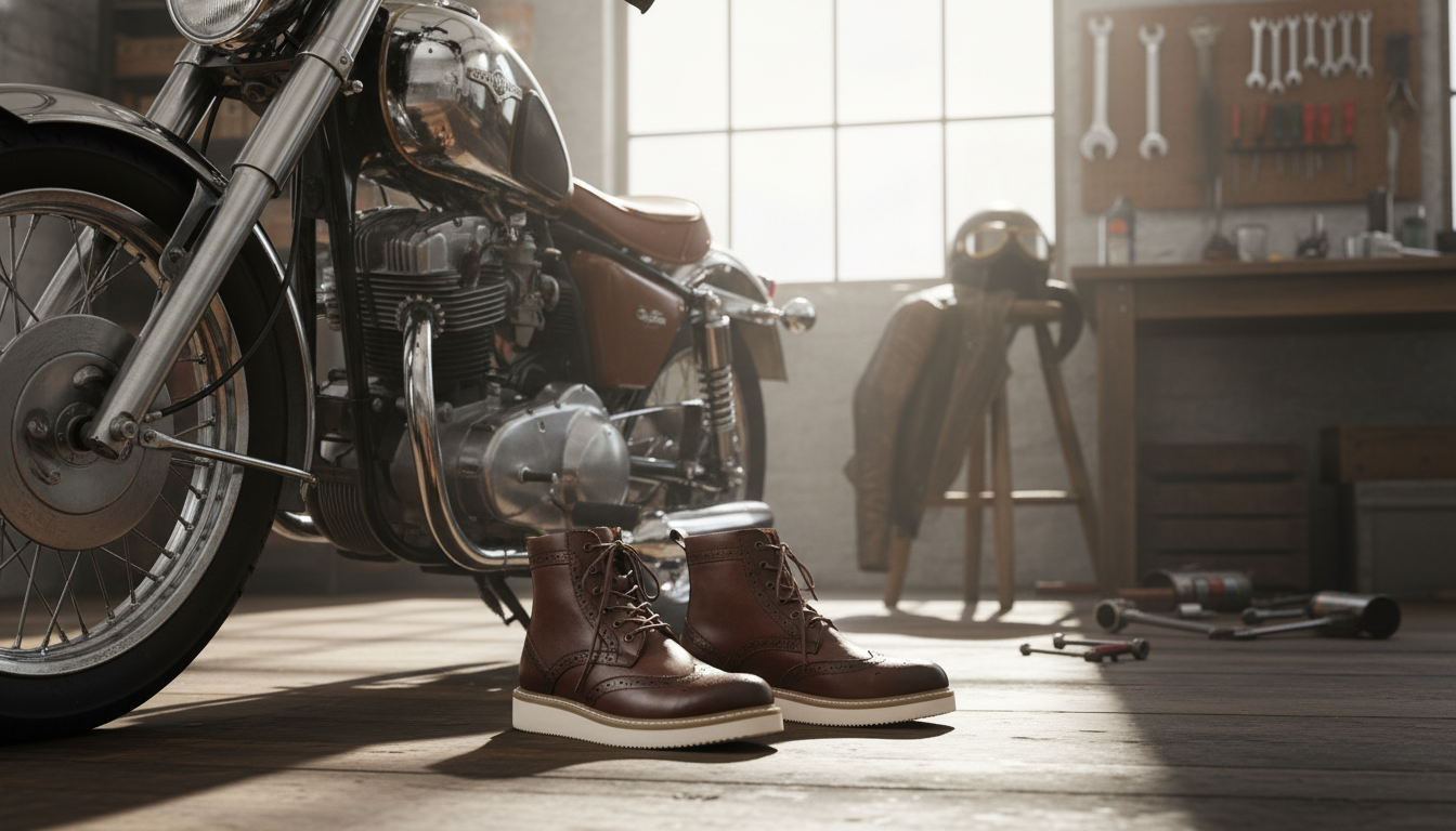 Vintage Brogue Ankle Boots for Men: Lace-Up & Ride-Ready