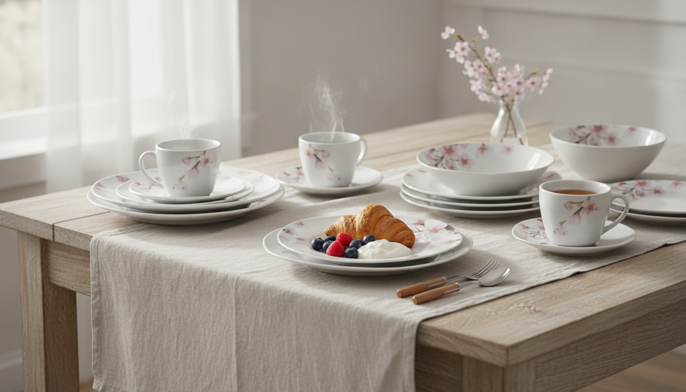 30-Piece Porcelain Dinnerware Set: White & Pink Florals