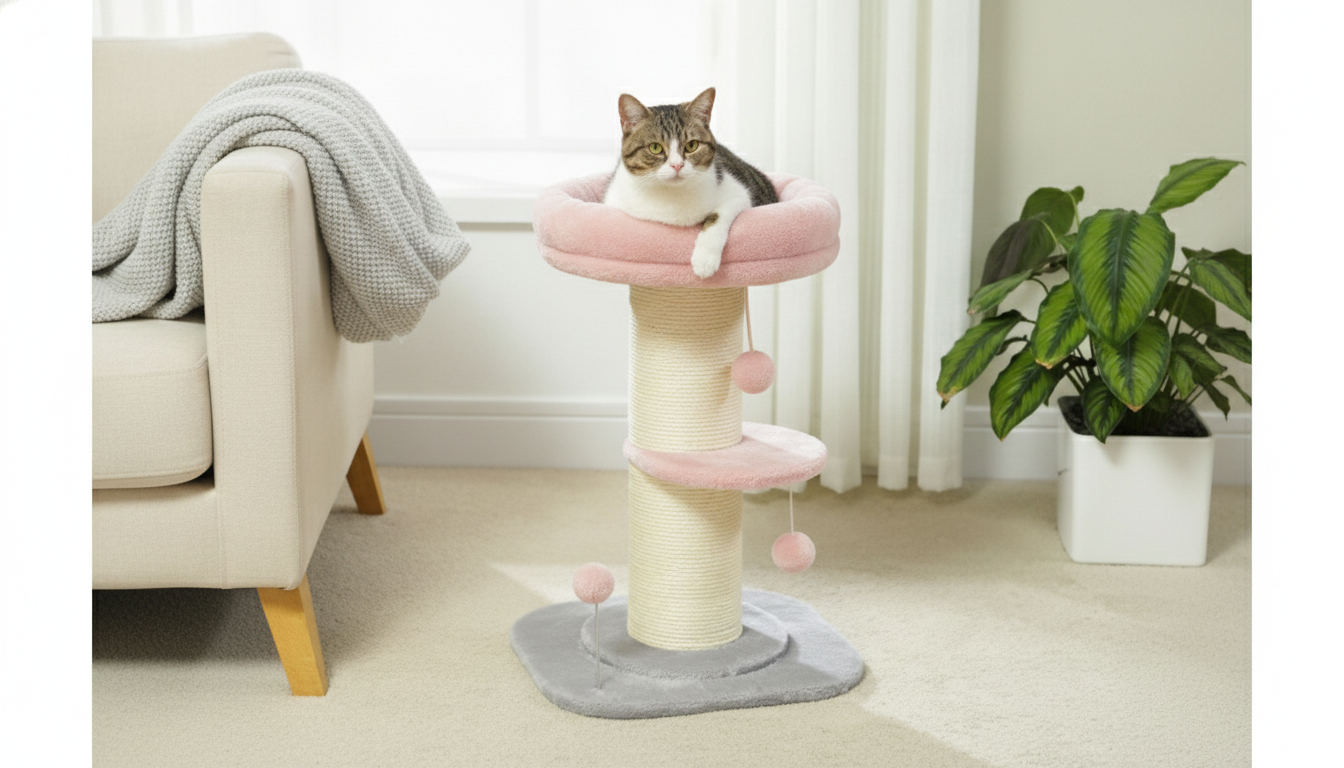 Pink Flower Cat Tree: Thick Sisal Post & Removable Perch