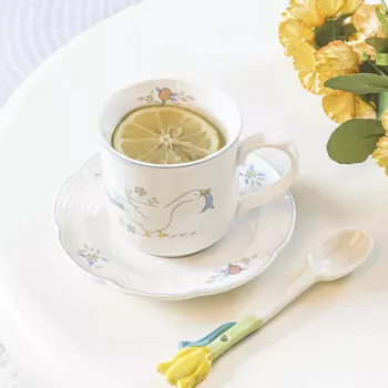 Cartoon Swan Floral Mug & Saucer Set (250ml)